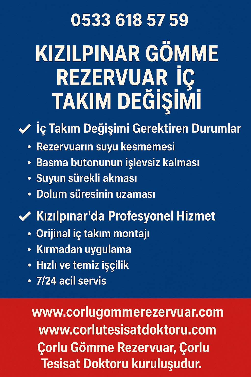 Kızılpınar Gömme Rezervuar İç Takım Değişimi – Çorlu Tesisat Doktoru