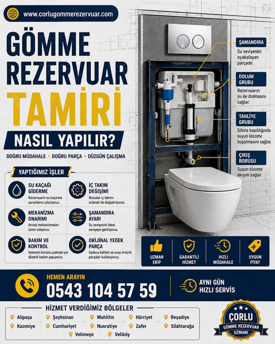 Çorlu Gömme Rezervuar Tamiri | Yapılan İşler, Müdahale Şekli ve Detaylı Servis Süreci