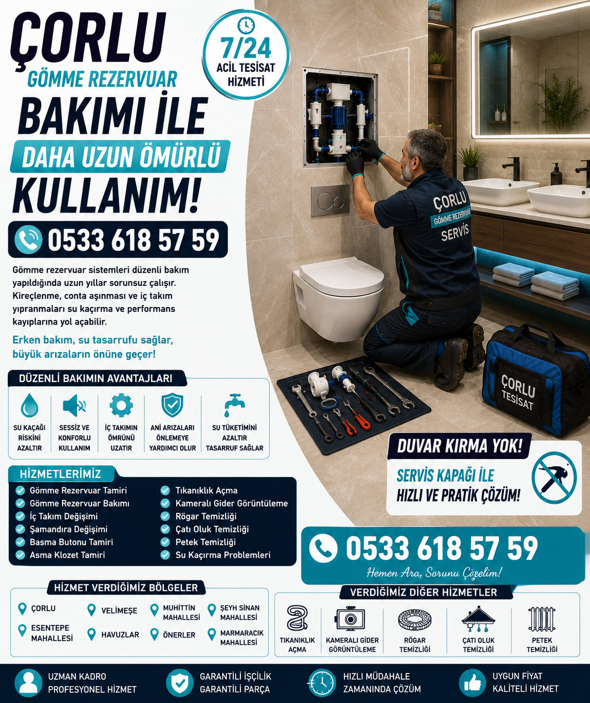 Çorlu Gömme Rezervuar Bakımı ile Daha Uzun Ömürlü Kullanım | 0533 618 57 59
