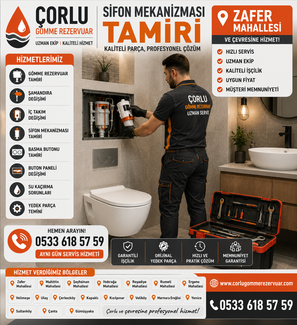 Çorlu Zafer Mahallesi Gömme Rezervuar Sifon Mekanizması Tamiri